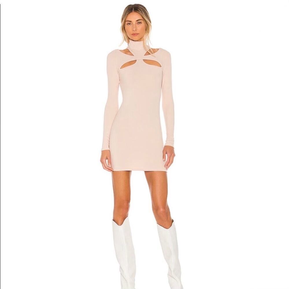 NWT h:ours Revolve Cut Out Ribbed Dress Beige Nude Size S - Picture 2 of 13